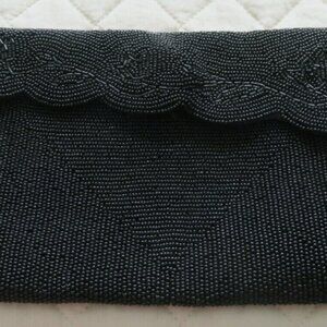 La Regale vintage black beaded satin clutch